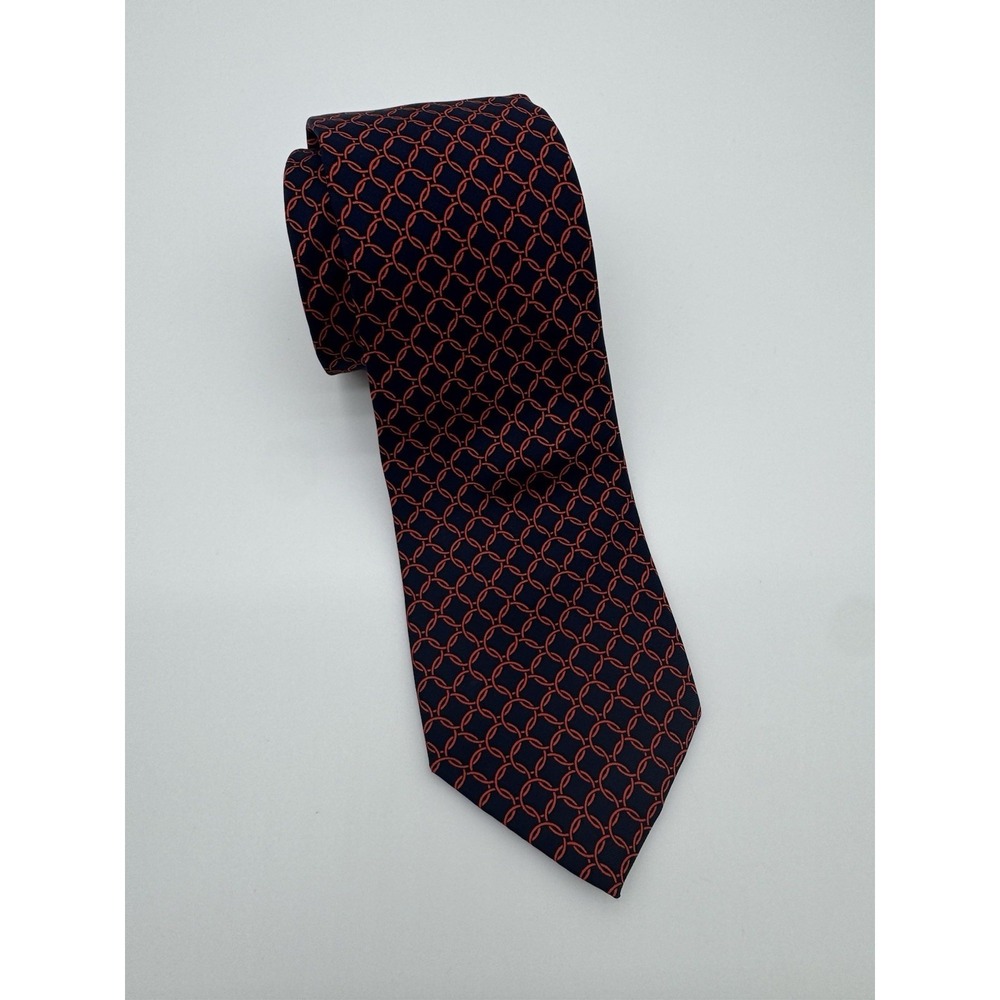 Bloomingdale's Men's Store Tie Navy Red Chain Link Geometric Pattern Classic